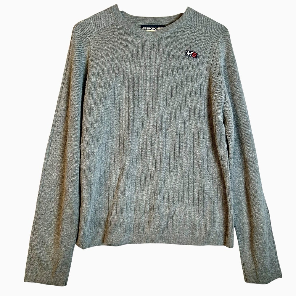 Vintage Y2K Abercrombie Fitch Sweater Mens Large V Neck Ribbed Gray A/92